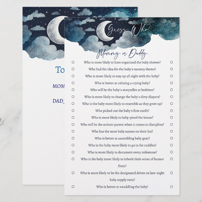 Adivinha quem mamãe ou cartão de jogo do chá de fr (Frente/Verso)