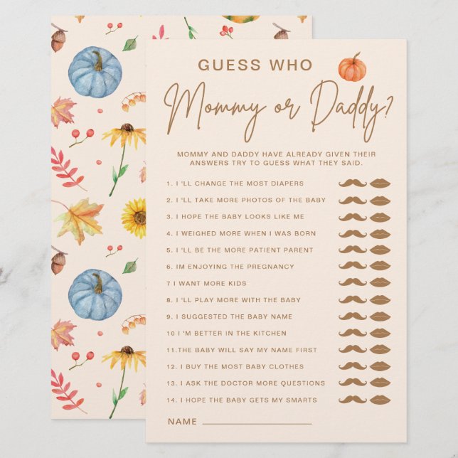 Adivinha Quem Mamãe Ou Jogo De Chá de fraldas De B (Frente/Verso)