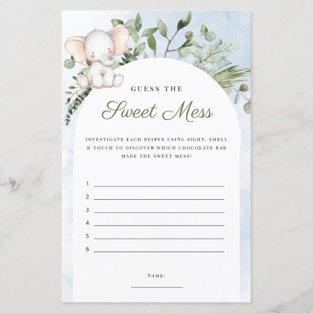 Adivinhe a Doce Bagunça Jogo de Chá de Bebê Azul (Frente)