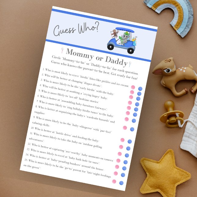 Adivinhe Quem é a Mamãe ou o Papai Elefante & Maca (A Golf Themed Guess Who Mommy or Daddy version! Great for the golfing parents to be!)