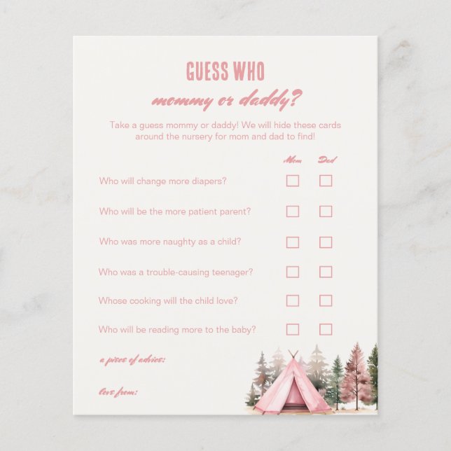 Adivinhe Quem é Mamãe ou Papai Jogo Rosa de Campin (Frente)