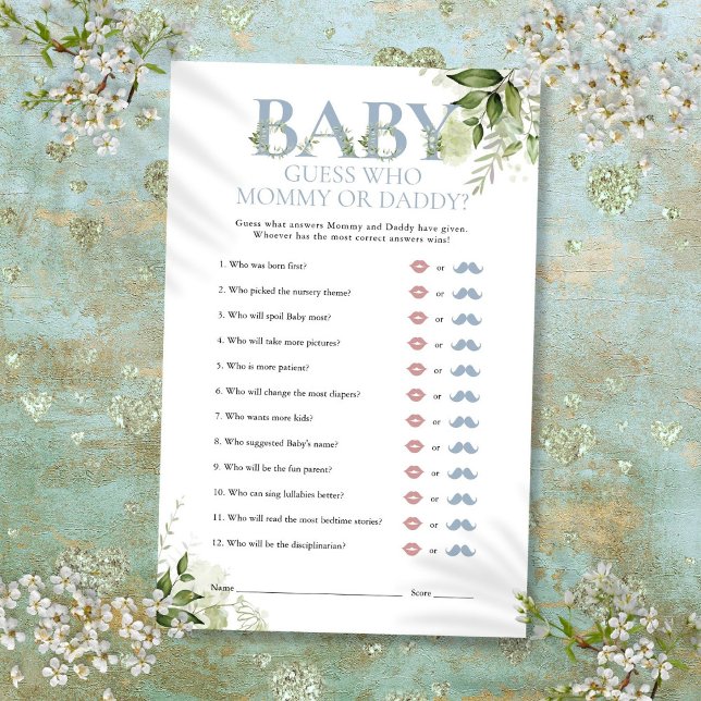 Adivinhe Quem é Mamãe Papai Jantar de Bebê Jogo (Guess Who Mommy Daddy Greenery Baby Shower Game)