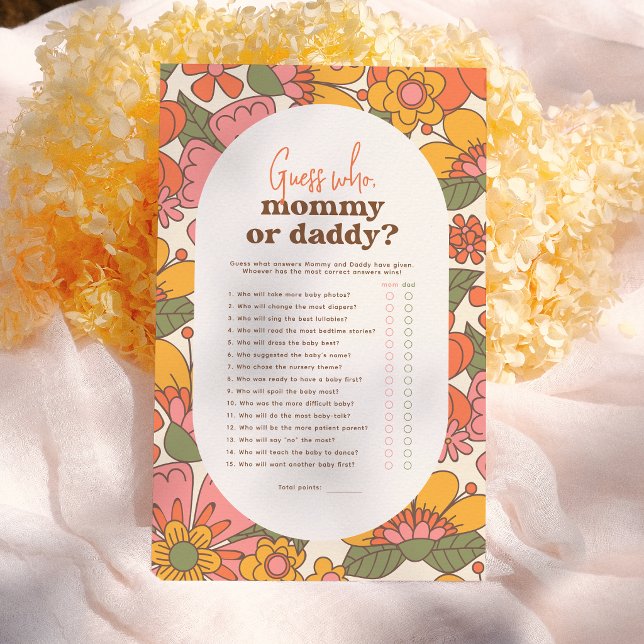 Adivinhe Quem | Flores Groovy Retro Chá de Bebê Bo (Criador carregado)