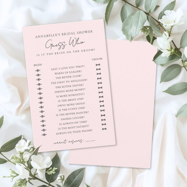 Adivinhe Quem Jogo de Chá de Noiva Rosa Corado (Guess Who Blush Pink Bridal Shower Game)