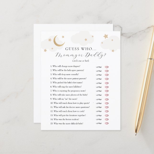 Adivinhe quem Mamãe ou cartão de Chá de fraldas do (Frente/Verso In Situ)