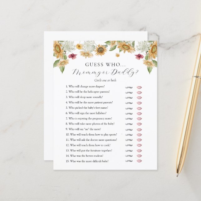 Adivinhe quem Mamãe ou cartão de Chá de fraldas do (Frente/Verso In Situ)