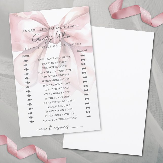 Adivinhe Quem Pisca O Jogo Do Chá de panela Rosa (Guess Who Blush Pink Bow Bridal Shower Game)