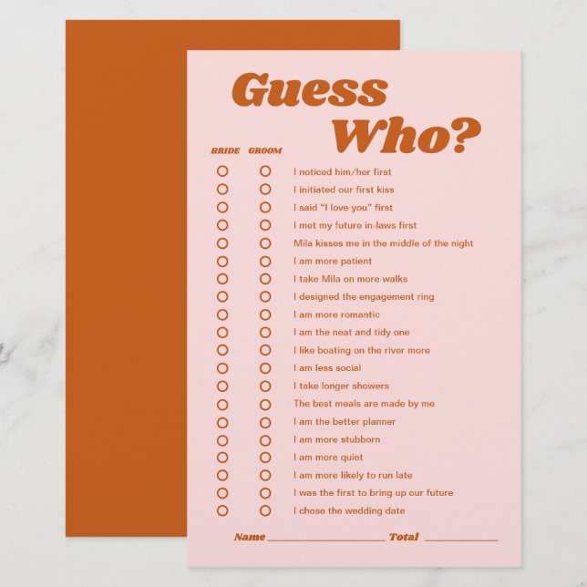 Adivinhem quem é o jogo de Chá de panela do Disco  (Frente/Verso)