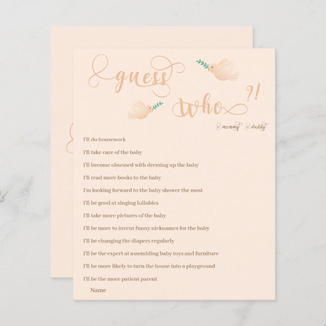 Adivinhem quem Mamãe ou jogo de Chá de fraldas de  (Frente/Verso)