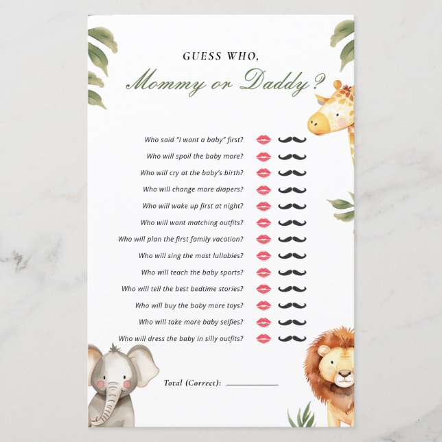 Adivinhem quem Mamãe ou Pai do Jogo do Chá de fral (Frente)