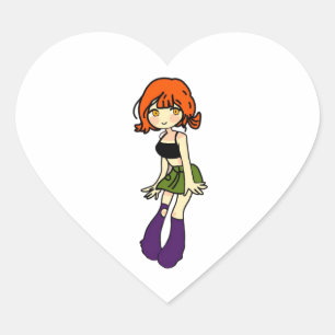 adolescente anime chibi fofa adesivo de coração