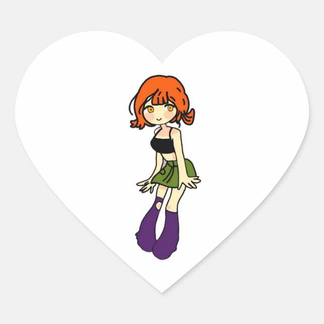 adolescente anime chibi fofa adesivo de coração (Frente)