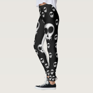 adolescente de leggings brancas pretas de esquelet