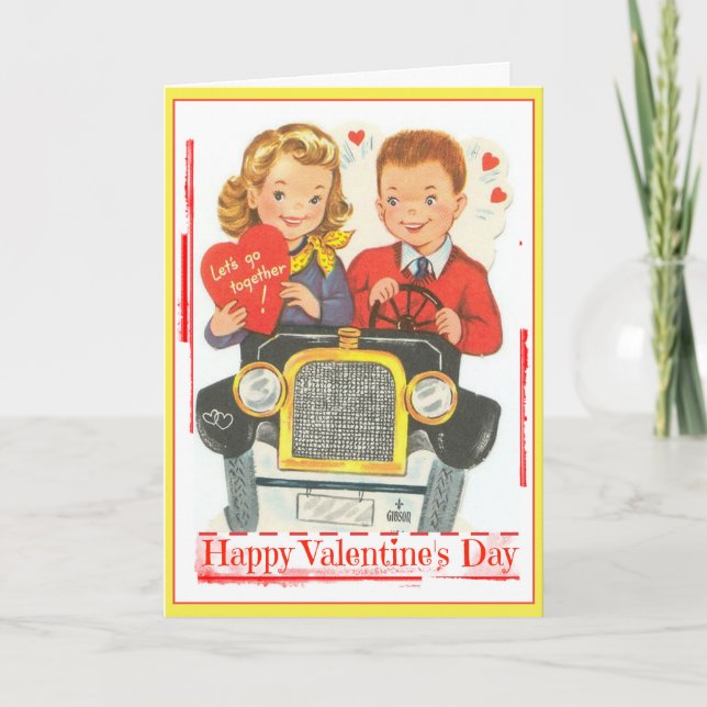 Adolescentes retros dos namorados no cartão do (Frente)