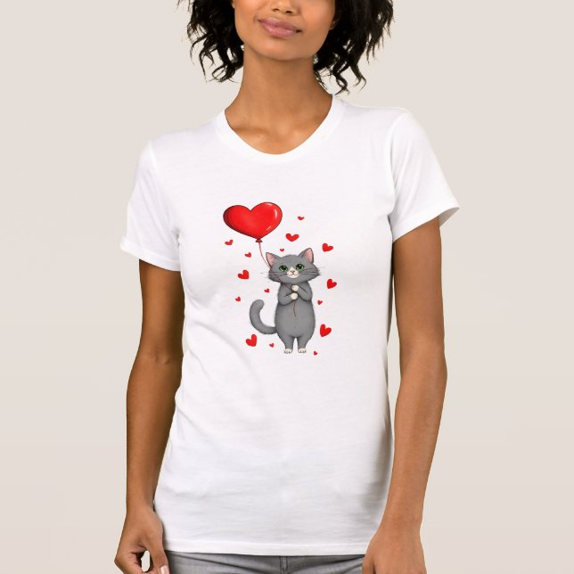 Adorable Cat Valentine's Gift Women's T-Shirt (Frente)