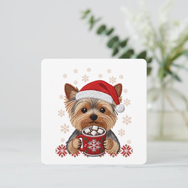 Adorable Christmas Yorkshire Terrier Card (Em pé/Frente)