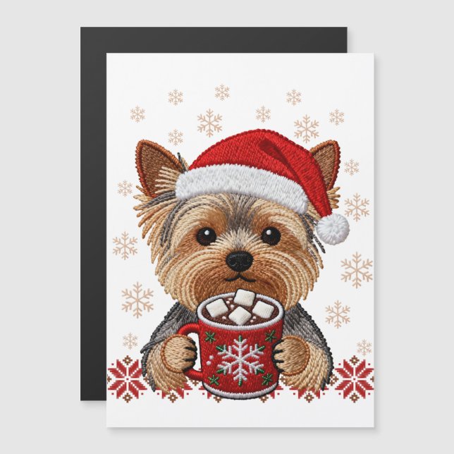 Adorable Christmas Yorkshire Terrier Magnetic Card (Frente/Verso)
