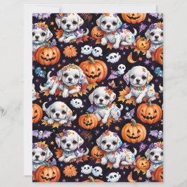 Adorable Maltese Puppy Halloween Scrapbook Paper