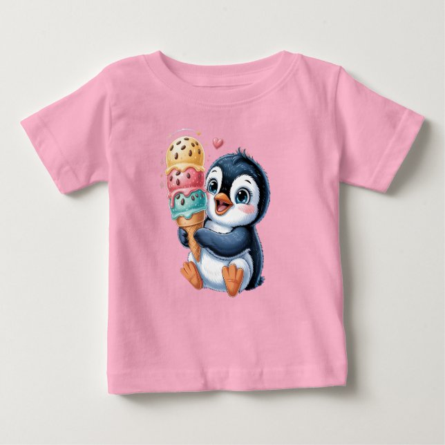 Adorable Penguin with Ice Cream Cute Kids T-Shirt (Frente)