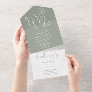 Adoramos Casamento Verde Sage com Script Heart