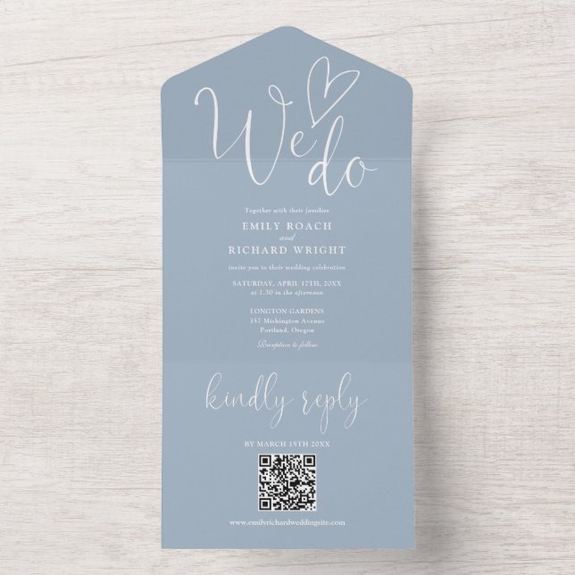 Adoramos Coração Código QR Dusty Casamento Azul (Interno)