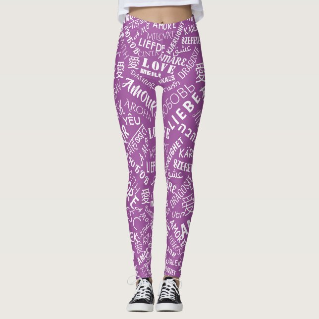 Adorar Leggings roxas de texto ou Escolher cores (Frente)