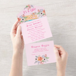 Adoráveis flores de Kitten Rosa É um Chá de fralda