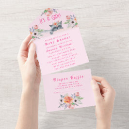 Adoráveis flores de Kitten Rosa É um Chá de fralda