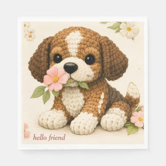 Adoráveis Guardanapos Florais de Cachorrinho Tecid