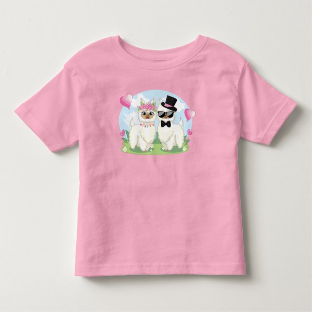 Adoráveis Llama Love Llama Casal T-Shirt (Frente)