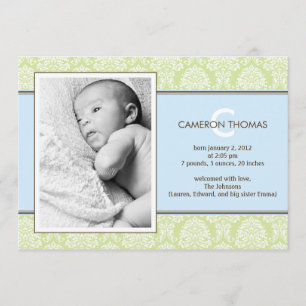 Adorável Anúncio de Nascimento do Menino Damask