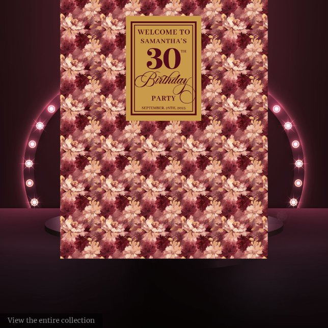 Adorável Blush Burgundy Dourada Tapeçaria (Lovely Blush Burgundy Gold 30th Birthday Tapestry Decor)