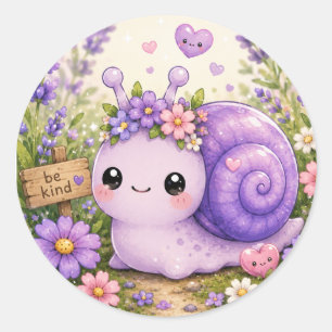 Adorável Caracol Roxo Floral Kawaii Adesivo