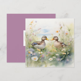 Adorável cartão em aquarela com bicos de pato enco