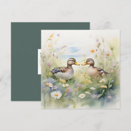 Adorável cartão em aquarela com bicos de pato enco