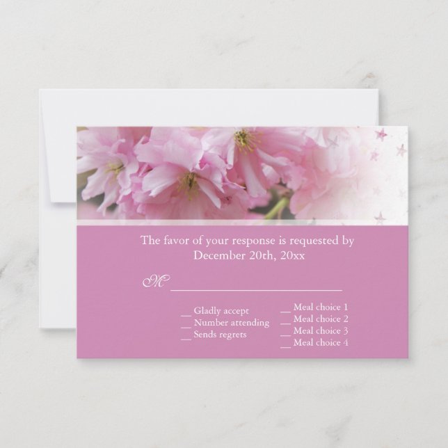 Adorável casamento de cereja rosa florida RSVP (Frente)