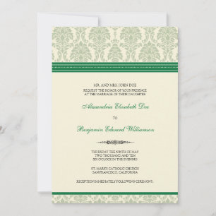 Adorável Convite ao Casamento tema damasco (verde/
