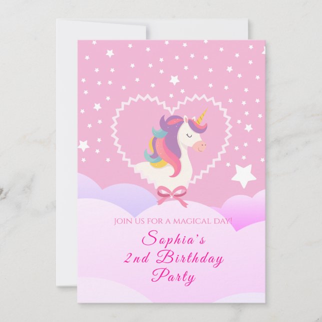 Adorável Convite de Aniversário do Unicórn (Frente)