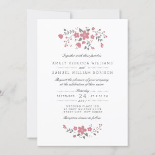 Adorável Convite De Casamento Floral Rosa