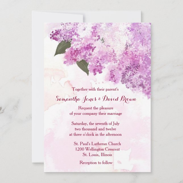 Adorável Convite de Casamento Personalizado Lilacs (Frente)