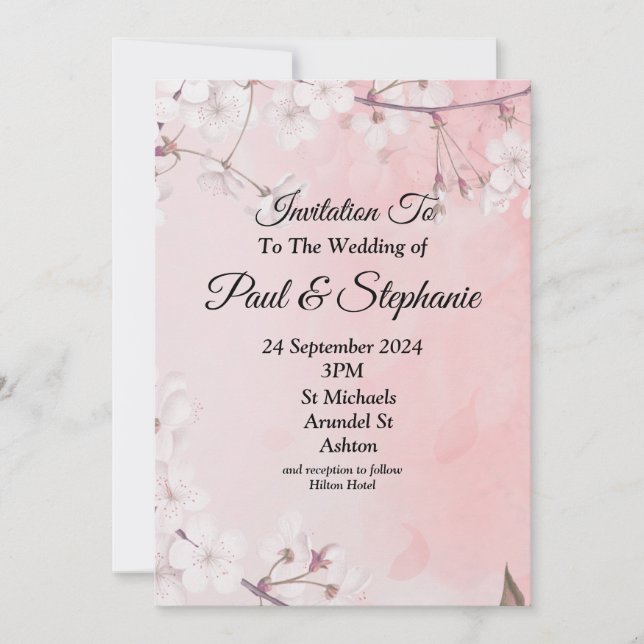 Adorável Convite para Casamento, rosa e branco (Frente)