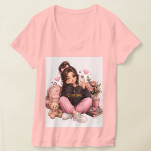 Adorável Design de Camiseta com Adesivo de Garota