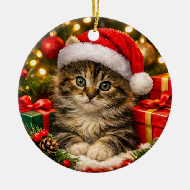 Adorável Enfeite de Natal de Gatinho Fofinho (Frente)