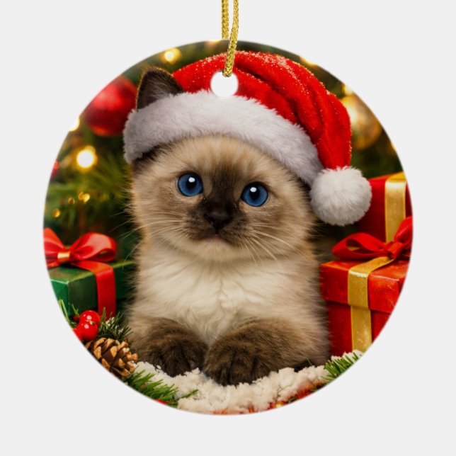Adorável Enfeite de Natal de Gatinho Siamês (Frente)