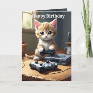 Adorável Gaming Kitten, Cartão de Aniversário