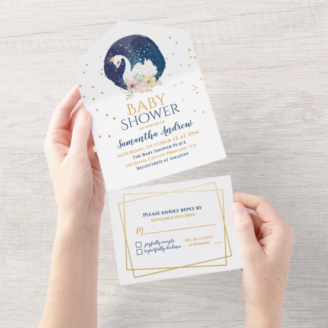 Adorável Mãe Swan ser Chá de fraldas de Menina (Aba destacável)