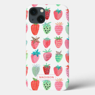 adorável padrão de frutas de verão morango rosa &