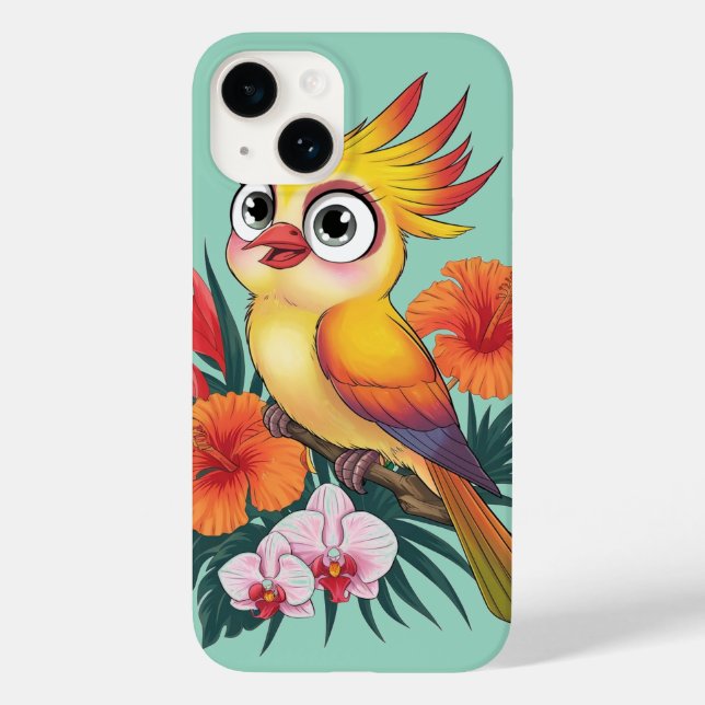 Adorável Pássaros Amarelos com flores (Verso)