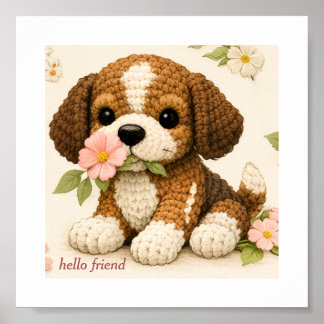 Adorável Poster de Cachorrinho Floral Borboleta – 