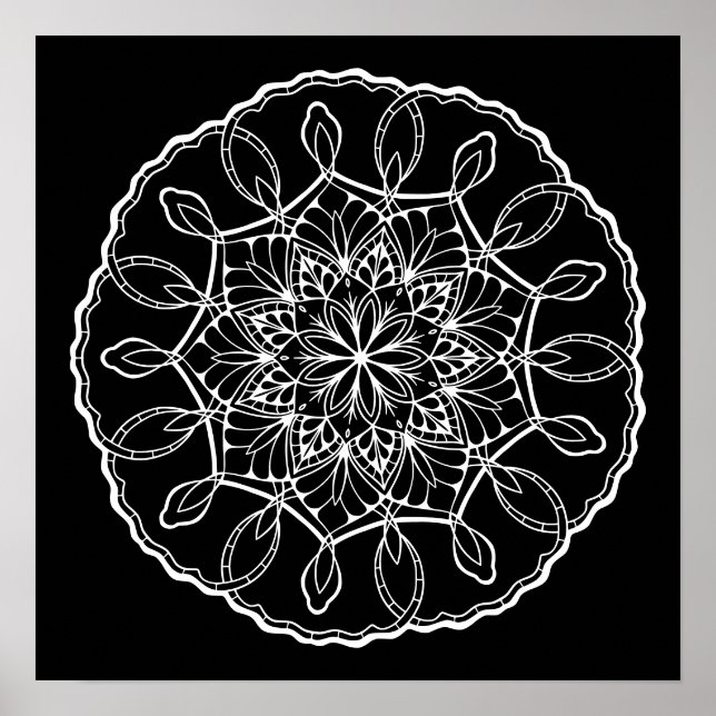 Adorável Poster de colorir preto Mandala (Frente)